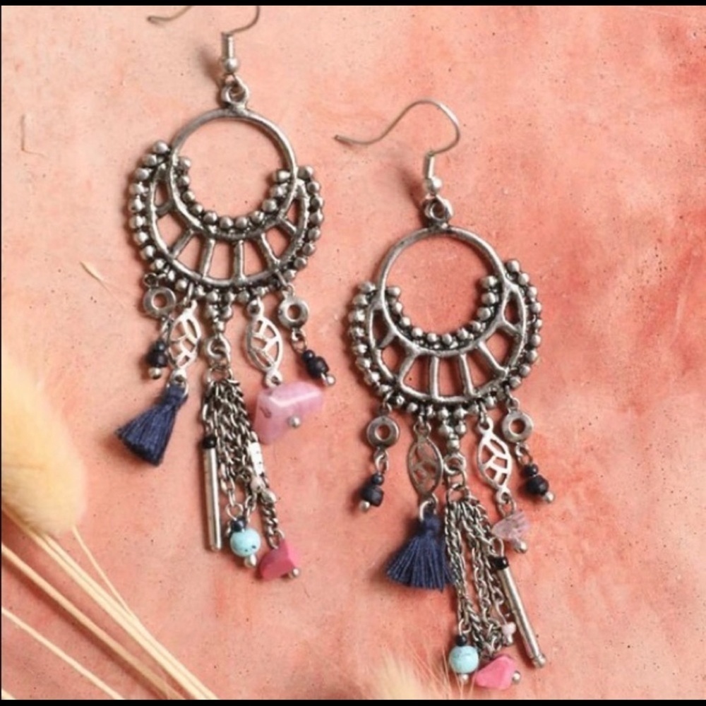 Rose Quartz & Fringe Earrings
